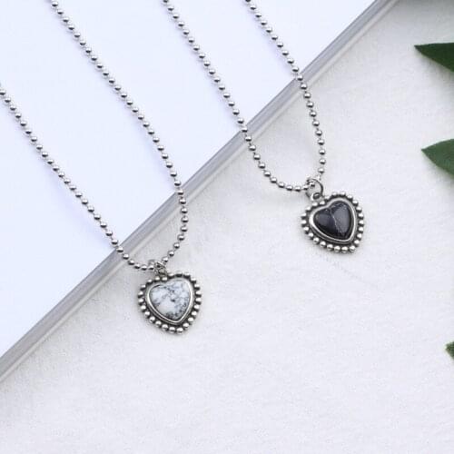 Korean S925 Silver color Necklace Natural Stone Retro Black And White Marble Jewelry Personality Popular Trend Lady Pendant