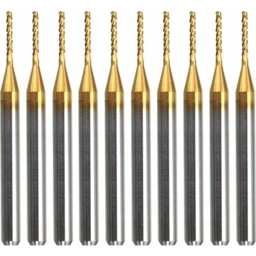 10pcs Millling Cutter Bits Set 3.175mm 1/8 Inch Shank 1.0mm Dia PCB End Mills Titanium Coating For Engraving etc