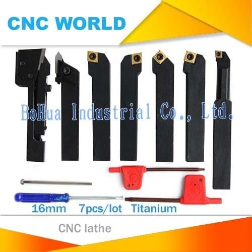 16mm 7pcs/set indexable carbide turning lathe cutter tool set with inserts for CNC , Titanium, Lathe cutting tools set