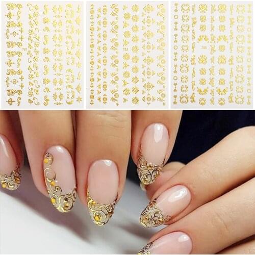 1 Sheet 3D Gold Leaf Flower Design Transfer Stickers Decals Decoration Nail Art Accessories DIY Tips Papers