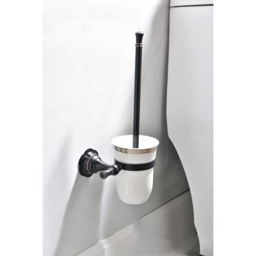 Wall mounted Brass ceramics toilet brush holder Oil Rubbed Bronze colour Closestool Cleaning brush Bathroom hardware accessories