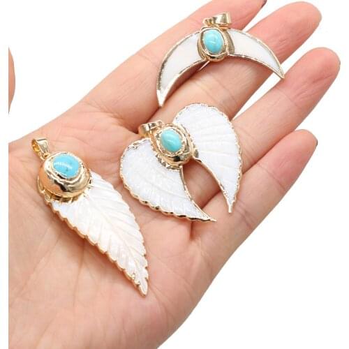 Natural Mother-of-pearl Shell Inlaid Turquoise Pendant Handmade Crafts DIY Necklace Sweater Chain Jewelry Accessories Making