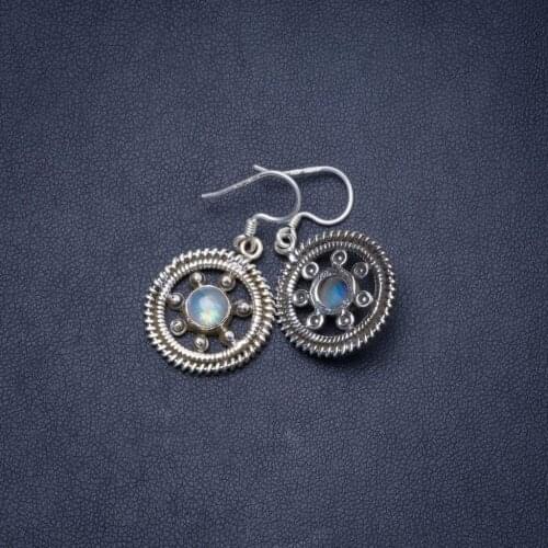 Natural Rainbow Moonstone Handmade Unique 925 Sterling Silver Earrings 1.25" Y0431