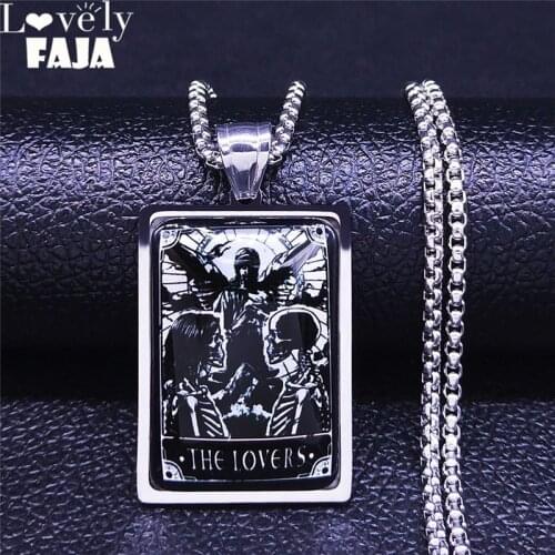 Tarot Tin Sign The Lovers Stainless Steel Glass Chain Necklaces for Women/Men Chain Necklace Jewelry collier femme NXS03