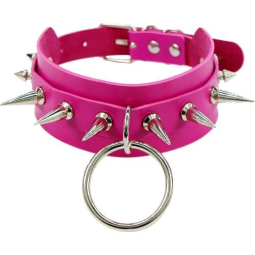 Gothic Punk Heart Round Spike Rivets Choker Necklace Leather Stud Necklaces Women Chokers Collar Bondage Harness Jewelry