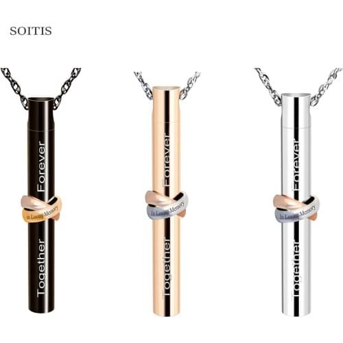SOITIS 2019 New Style Customize Rose Gold Ash Pendant Necklace Women Fashion Keepsake Stainless Steel Cylinder Urn Jewelry