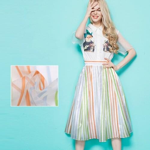 Striped silk organza yarn fabric transparent silk organza fabric crisp silk fabric for dress tulle fabric silk cloth