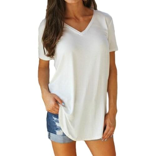 Plus Size S-5XL Casual Loose Short Sleeve T-Shirt Top Womens V-Neck Solid T-shirt Cotton Short Sleeve Fashion Womens Wear