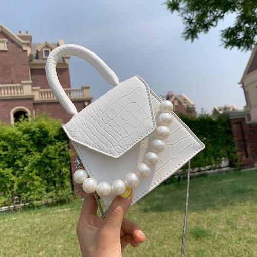 Super Mini Pearl Handle Luxury Design Pu Leather Shoulder Bags Women 2020 Black Crossbody Summer Travel Handbags Stone Pattern