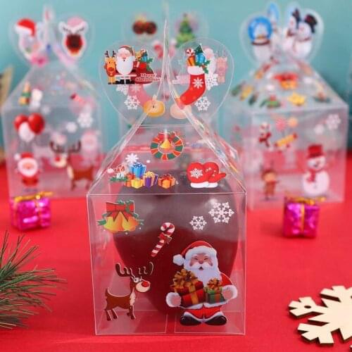 Christmas Gift Boxes Transparent PVC Candy Box Santa Claus Elk Christmas Eve Apple Boxes For Happy New Year Party Gift Packing