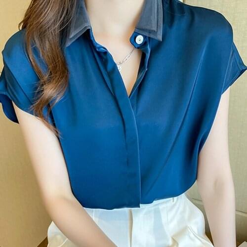 Shirts Blouses Femme Tops Women Short Sleeve Blouse Women Blusas Mujer De Moda 2021 Turn Down Collar Chiffon Blouse Shirt E932