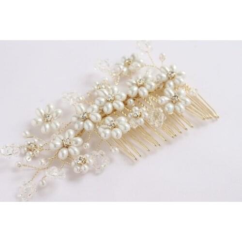 Handmade pearl crystal bridal combs, ivory & gold wedding special hair accessories