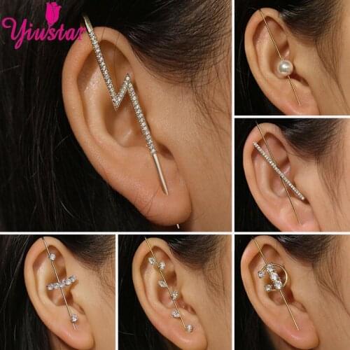 Punk Fashion Wrap-Around Crawler Hook Earrings Various Styles Geometric Lightning Smiley Round Earrings Pierced Hip Hop Earrings