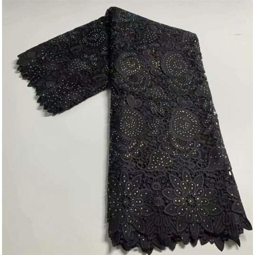 Nigerian blue lace fabric high quality lace african guipure cord lace 2020 high quality Black africain water soluble df21-42