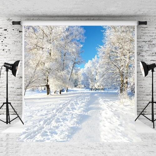 VinlBDS Winter Background Studio 10x10ft Snow Trees Photography Backdrops Children Washable Photography Backdrop
