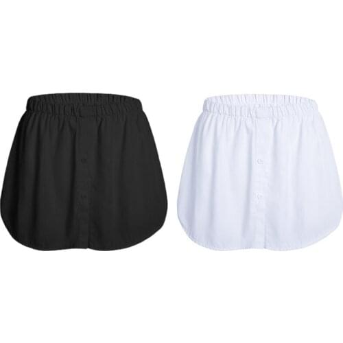 Womens Decorative Fake Top Lower Sweep Skirt Solid Color A-Line Button Rounded Curved False Hem Solid Color High Waist Layering