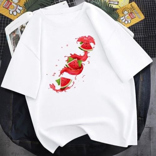 Women 2021 Cartoon Watermelon Beach Fruit Short Sleeve Graphic Summer Fashion Print Female Clothes Tops Tees Tshirt T-Shirt