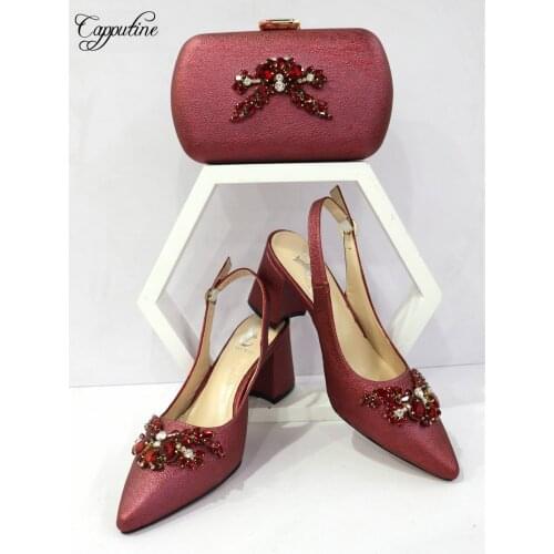 2021 Latest Wine African Women Pumps Shoes And Purse Bag Set High Heels Sandals With Handbag Buty Damskie Sac CR187 Height 6.5CM