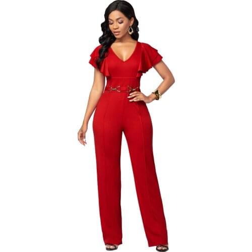 S-XXL Womens Up Long Wide Leg Pant Party Jumpsuits Fake Belt Commute