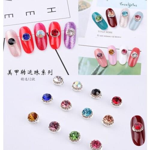 100pcs 3D Round spinning Crystal nail decoration/Spin Rhinestone glitter charm Nail DIY deco/Spinning rotating nail Decoration