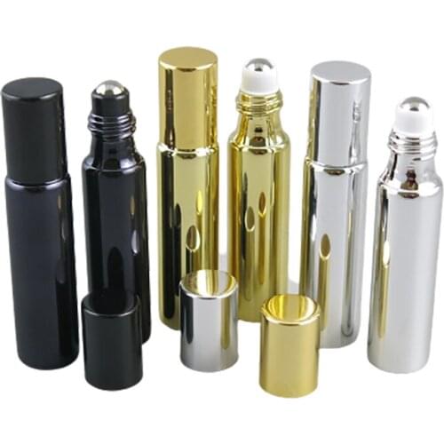 50pcs 5ml 10ml Top Quality UV Gold Silver Refillable Glass Roll On perfume bottle 5 cc Glass Cosmetic deodorant containers with