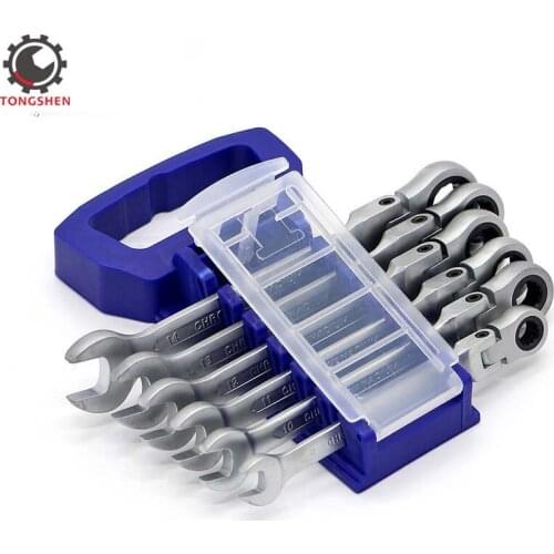 6pcs 10 12 13 14 17 Flexible Head Ratchet Metric Spanner Open End and Ring Wrenches Tool Ratchet Action Wrench Spanner Nut Tools