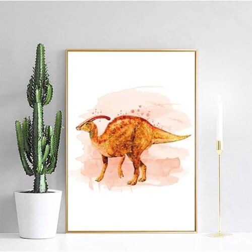 Abstract Cartoon Dinosaur Canvas Painting Wall Art Animal Watercolor Picture Poster and Print Craft for Living Room Decoration