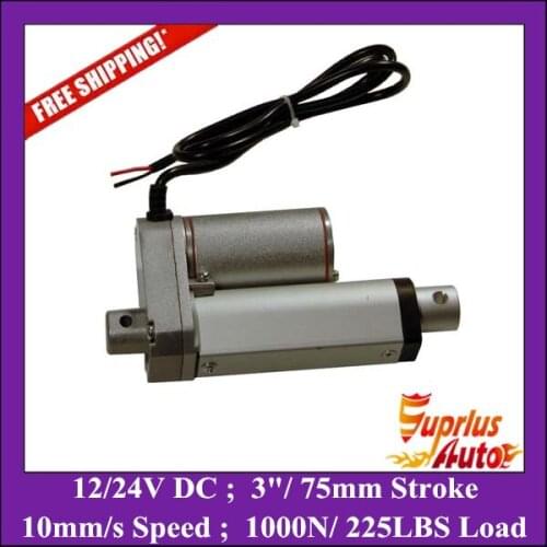 Free Shipping 75mm/3" stroke electric linear actuator, 225LBS/100KGS/1000N load DC 12V/24V small linear actuator
