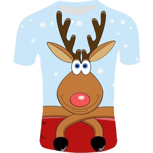 Childrens round neck T-shirt cute elk animal 3D printing T-shirt summer casual quick-drying men and women fun T-shirt