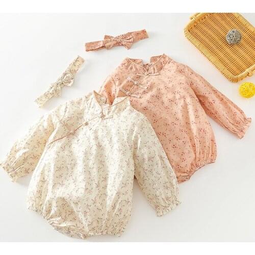 Toddler Baby Girl Floral Printing Romper+Hair band Infant Baby Girls Cotton Long Sleeve Jumpsuit Spring Autumn Baby Clothes