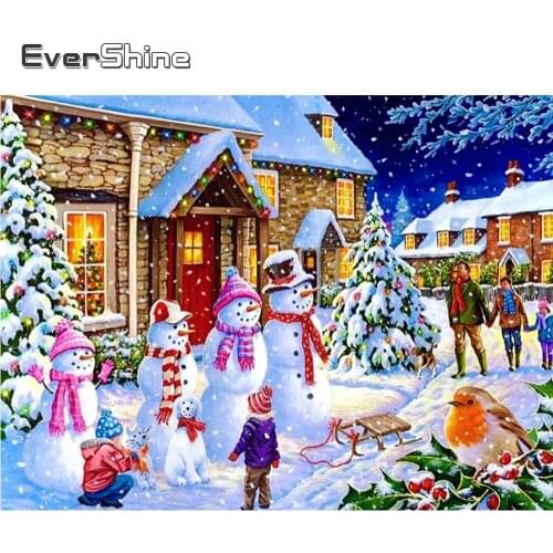 EverShine Diamond Painting Snowman Picture Of Rhinestones Diamond Embroidery Landscape Mosaic Art Kits Winter Home Decor