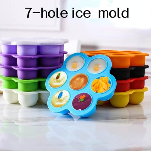 7 holes Ice Cream Ice Pops Mold Silicone ice tray Ice lolly mold silicone food supplement box Fruit Shake Accessories