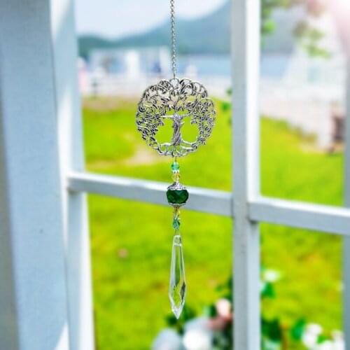 H&D Crystal Tree of Life Suncatcher Window Hanging Feng Shui Healing Icicle Prism Sun Catcher Rainbow Maker Home Garden Decor