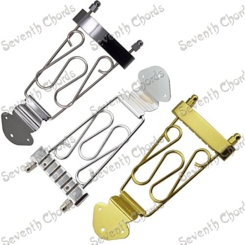 A Set 6 String Jazz Archtop Guitar Trapeze Tailpiece with Wired Frame Hollow Semi Hollow Electric Guitar - Chrome - Black - Gold