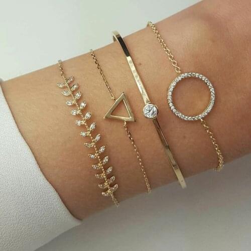 Tocona Bohemian Triangle Round Leaf Layered Bracelets Set for Women Girl Geometric Crystal Pendant Bracelet Bangle Anklet 6891