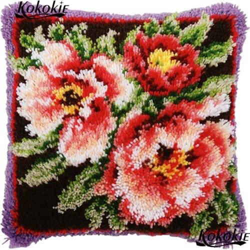 Crocheting Rug Yarn Cushion Mat flower rug creative Pillowcase Latch Hook Pillow cross stitch kits embroidery needlework sets