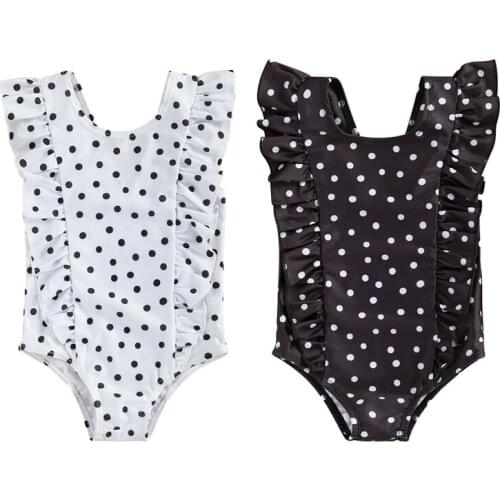 Lioraitiin 0-5Years Baby Girls Swimsuit, Summer Children Fashionable Black/White Wave Point Sleeveless Swimwear