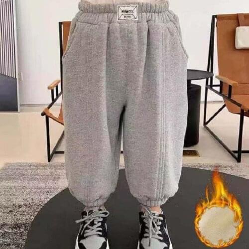 Boys Pants Plus Velvet 2021 Loose Air Small and Medium Sized Childrens Stitching One Velvet Plus Thick Leggings Sports Pants