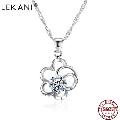 LEKANI Sterling Silver 925 Drop Necklaces For Women Charm Hollow Flower With Trendy Cubic Zirconia Pendant Necklace Jewelry Gift