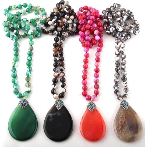Fashion Bohemian Jewelry Natural Stones Knotted Drop Stone Necklaces For Women Ethnic Necklace