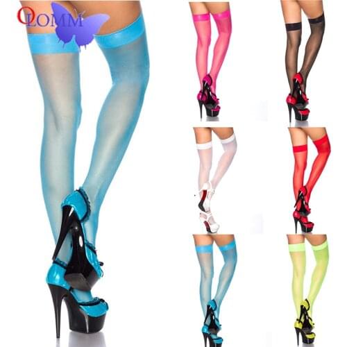 Fashion productus Fashion candy color long tube female socks Summer sexy solid color translucent Womens ultra-thin stockings