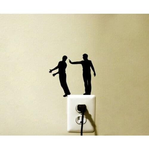 Young Man Pushes Another Man To The Cliff Light Switch Sticker And Decal Funny Silhouette Art Vinyl Mural GA361