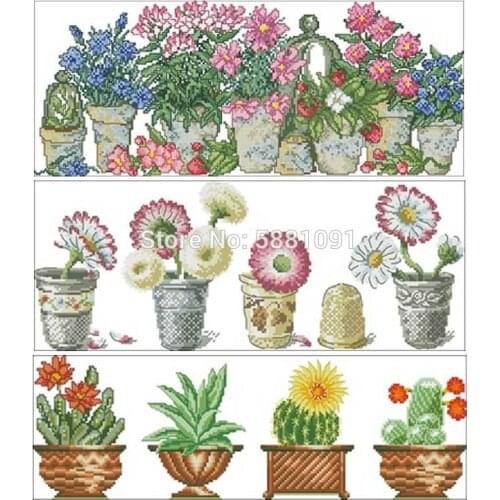 A row of flower pots patterns Counted Cross Stitch 11CT 14CT 18CT DIY Cross Stitch Kits Embroidery Needlework Sets home decor