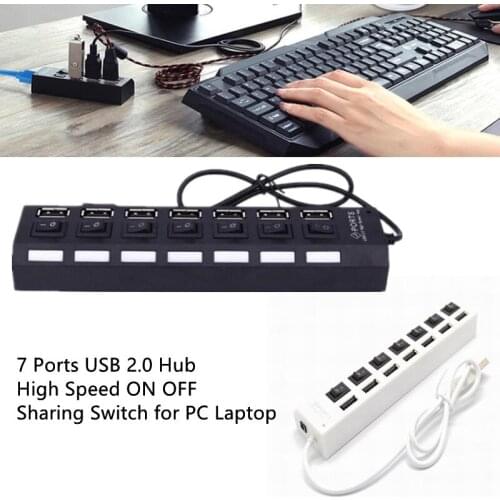 ZUIDIDI ON/OFF Office Mini Notebook Splitter Ergonomic Design 7 Port High Speed USB 2.0 HUB Adapter