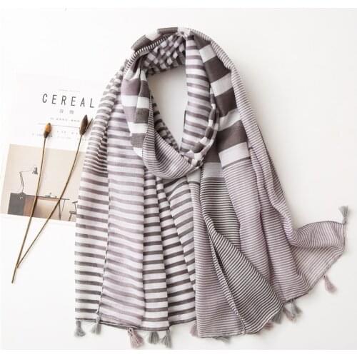 Newest Long Women Scarf Striped Cotton Shawls and Wraps For Lady Soft Pashmina Bandana Foulard Muslim Hijab Turbans