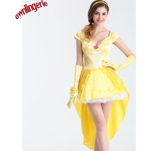 New arrive Carnival Halloween Costumes for Women Belle Princess Costume Dress Short Yellow Fancy dress