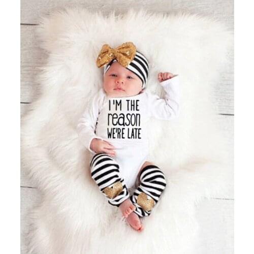 New Baby Autumn Spring Romper I'm The Reason We're Late Print Infant Boy Girl Clothing Funny Toddler Long Sleeve Jumpsuit