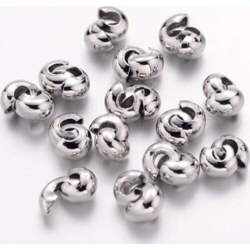 100pcs Iron Crimp Beads Covers 3mm Jewelry Making End Links Accessories,Cadmium Free & Nickel Free & Lead Free, Hole: 1.2~1.5mm