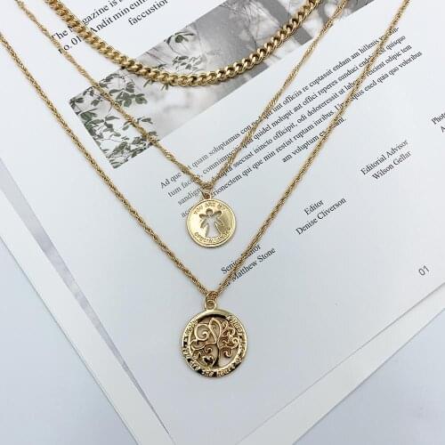 New pattern Coin Portrait Paper Clip Pendant Design Punk Chic Gold Color Metal Long Chain Necklaces For Women Men Jewelr