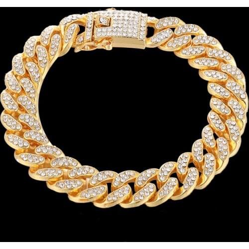 Hip Hop Necklace Iced Out Chain Bracelets For Men Full Rhinestone Pave Miami Cuban Bracelet Rapper Bracelet Hip Hop Jewelry